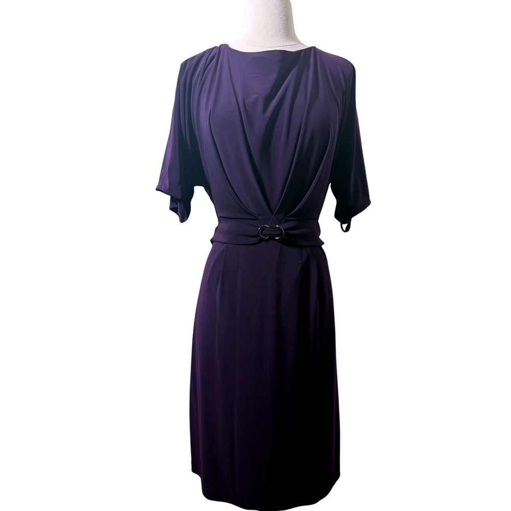 Tahari Arthur S. Levine Purple Draped Sheath Dress Size 12 Ring Waist Detail